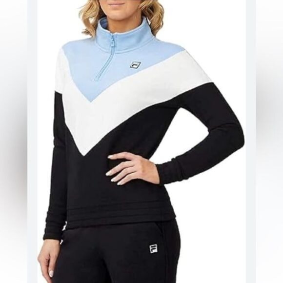 Fila Womens Colorblock Pullover Sweatshirt With 1/4 Zip-Up - Picture 1 of 9